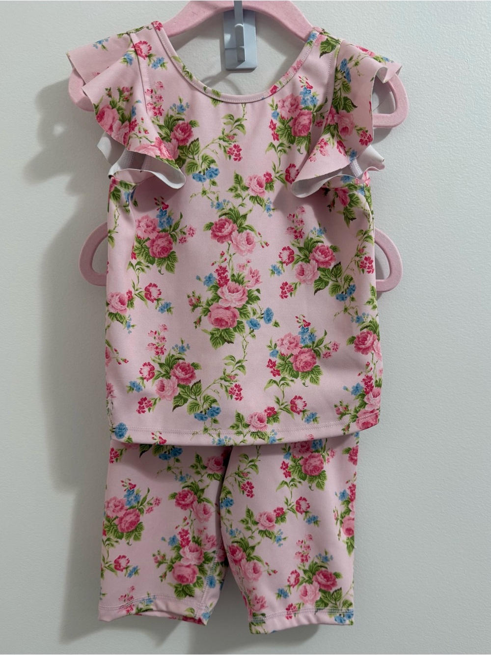 Polo by Ralph Lauren Girls Pink Floral Ruffle Sleeve Athletic Matching Set 5T